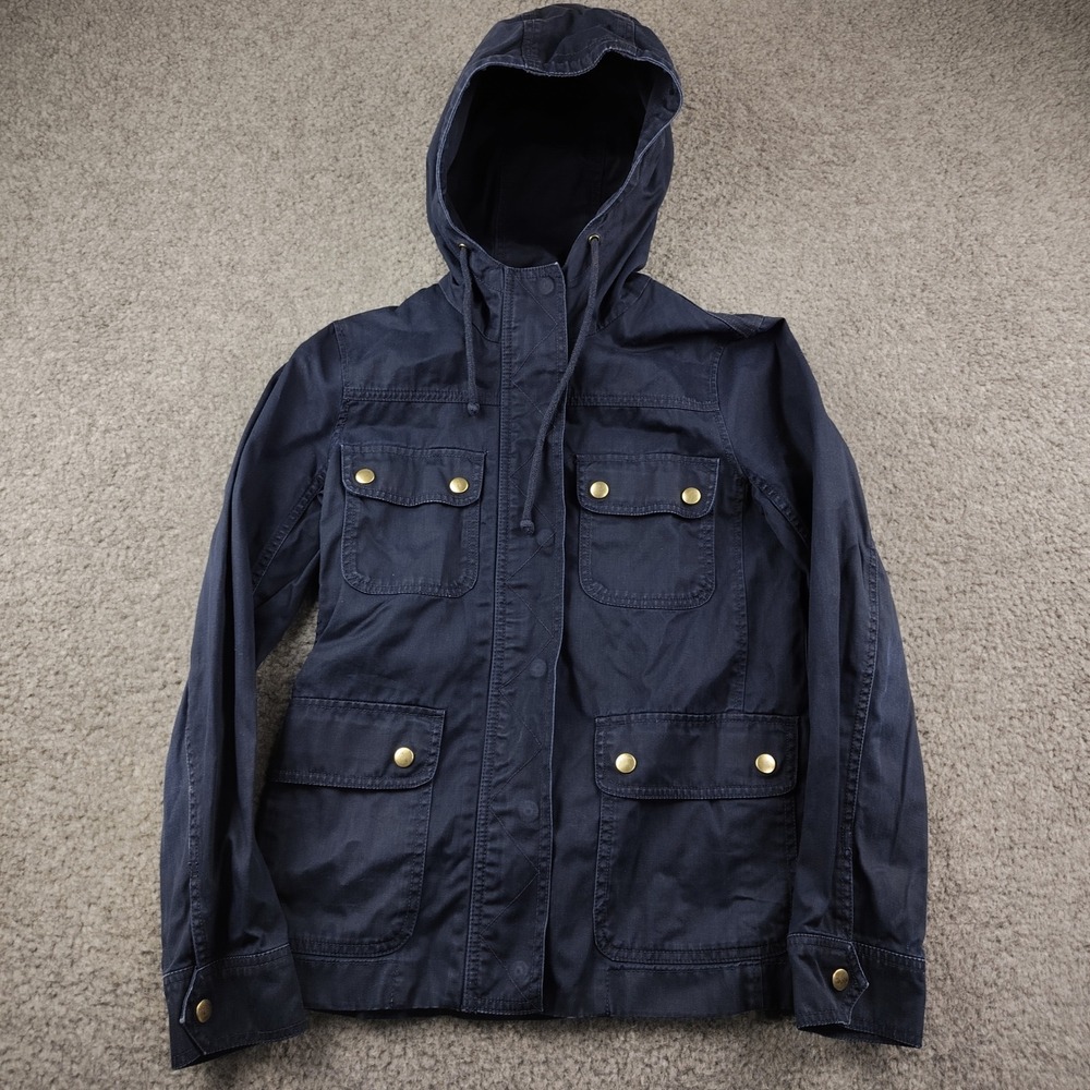 J.Crew Chore Jacket Sz XS Field Coat Hooded Navy Blue Womens EUC